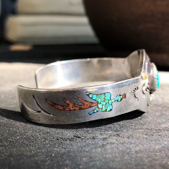 Vintage Navajo Waterbird Inlay Cuff Bracelet - Picture 10 of 16